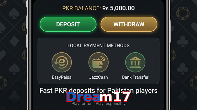 Deposit and withdrawal screen with PKR methods